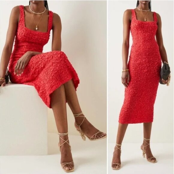 Mara Hoffman Sloan Popcorn Midi Dress Red - Picture 1 of 13
